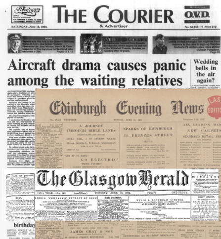 Headlines from The Courier, Edinburgh Evening News and the Glasgow Herald